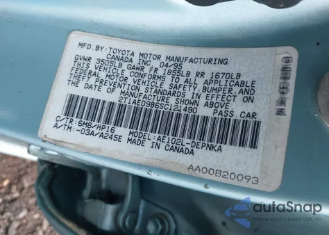 1995 Toyota Corolla Le/Dx из США, поврежденный, VIN 2T1AE09B6SC121490